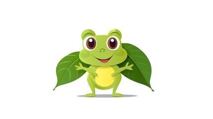 Obraz premium frog isolated on a white background, standing and clutching a leaf