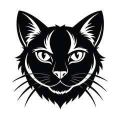 Fototapeta premium Vector Silhouette of Cat Face, Black & White Cat Head Illustration