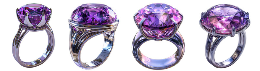 Jewelry designs Purple amethyst ring, contemporary minimal style, featuring a large purple amethyst centerpiece with clean and sharp lines, minimalistic and balanced design