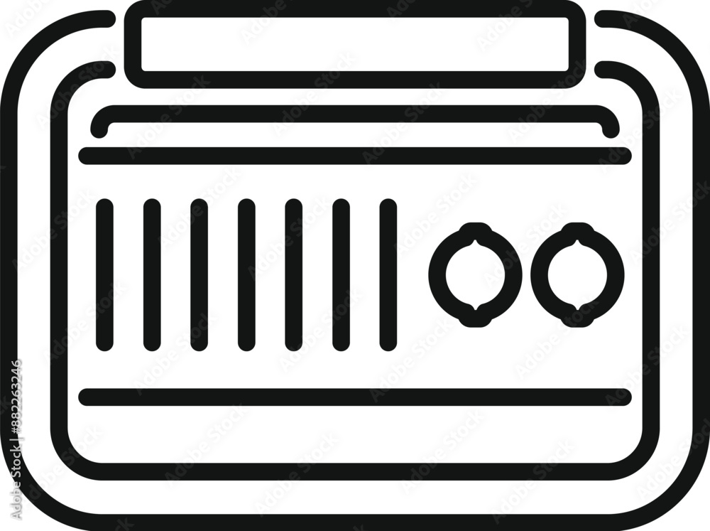 Poster simple line icon of a radio receiver device playing music, isolated on a white background