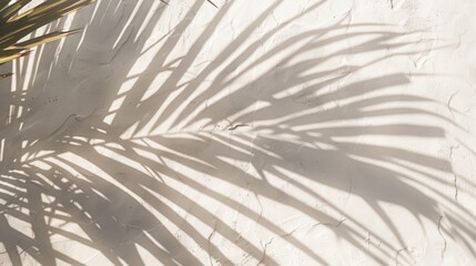 Fototapeta premium Abstract shadow black white palm leaf shadow on a white wall Background. Blank copy space.
