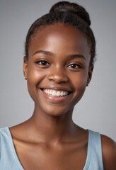Portrait view of a regular happy smiling Congo girl, ultra realistic, candid, social media, avatar image, plain solid background