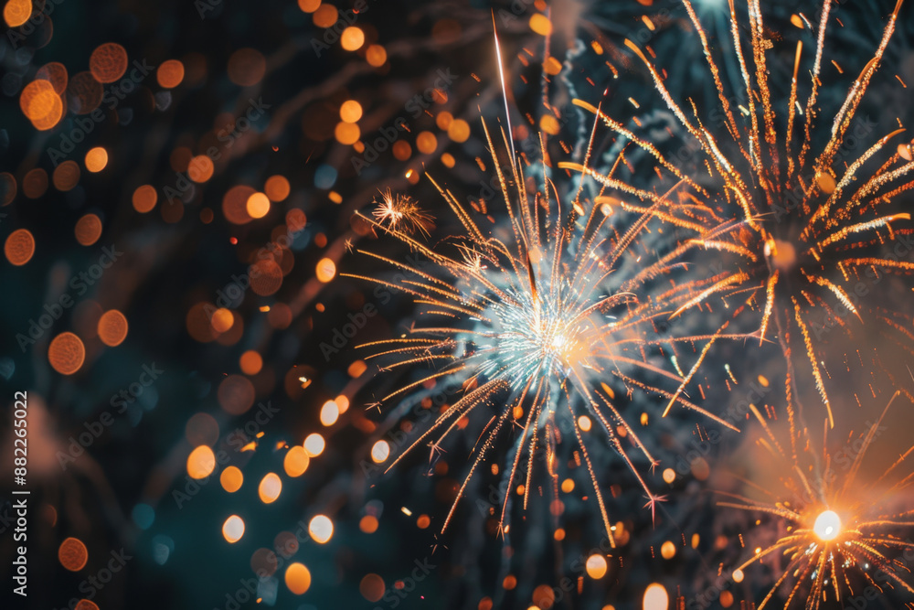 Poster bright fireworks exploding in the night sky creating a festive atmosphere for diwali
