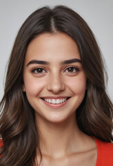 Portrait view of a regular happy smiling Armenia girl, ultra realistic, candid, social media, avatar image, plain solid background
