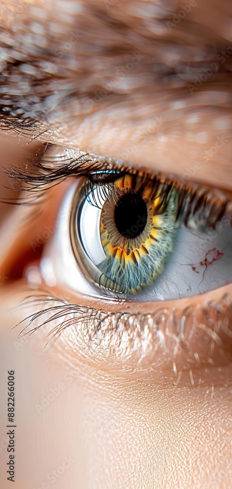 Poster close-up image of a human eye with intricate detail and vibrant colors, capturing the complexity and