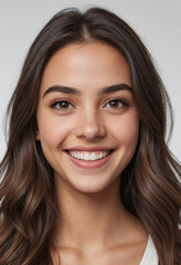 Fototapeta premium Portrait view of a regular happy smiling Jordan girl, ultra realistic, candid, social media, avatar image, plain solid background