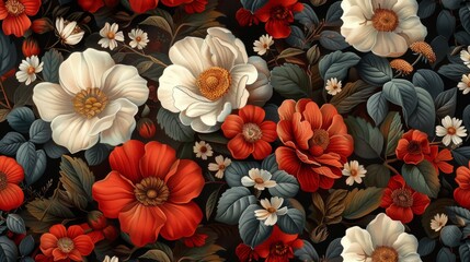 Fototapeta premium Red and White Floral Pattern