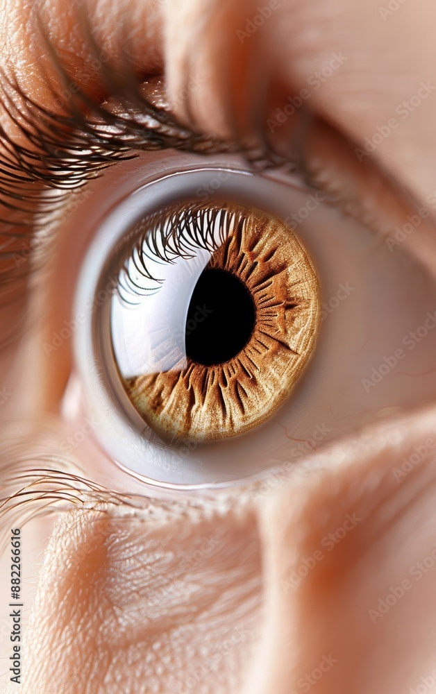 Poster close-up of a human eye showcasing intricate details of the iris and lashes, highlighting the unique