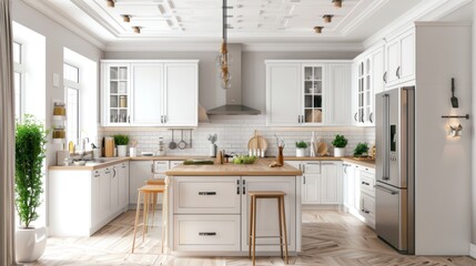 Modern Kitchen with White Cabinets and Stainless Steel Appliances