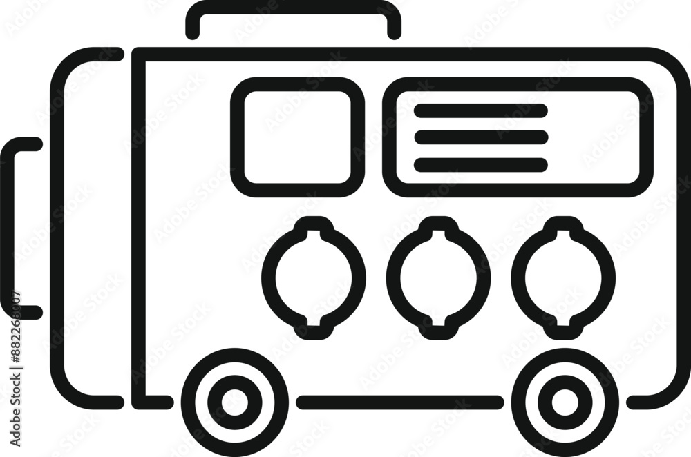 Poster line drawing of a portable generator, supplying backup power during an emergency