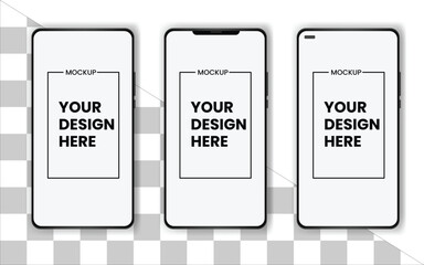 Set of realistic models smartphone with transparent screens. Smartphone mockup collection. Phone mockup in front. Mobile phone with shadow.