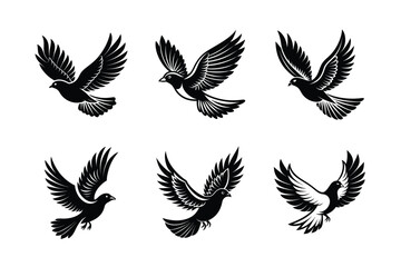 set of bird flying Black Silhouette Bundle - Stunning Vector Illustrations for Wild or domestic animals Nature Lovers, isolated on white