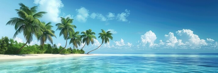 Bahamas Paradise Island. Tropical Beach with Palm Trees in Maldives, Perfect Summer Vacation Destination