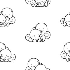 Cute kawaii pomeranian dog. Seamless pattern. Coloring Page. Cartoon character. Vector drawing. Design ornaments.