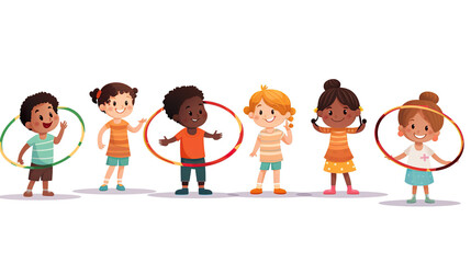 Kids on a white background jumping rope 