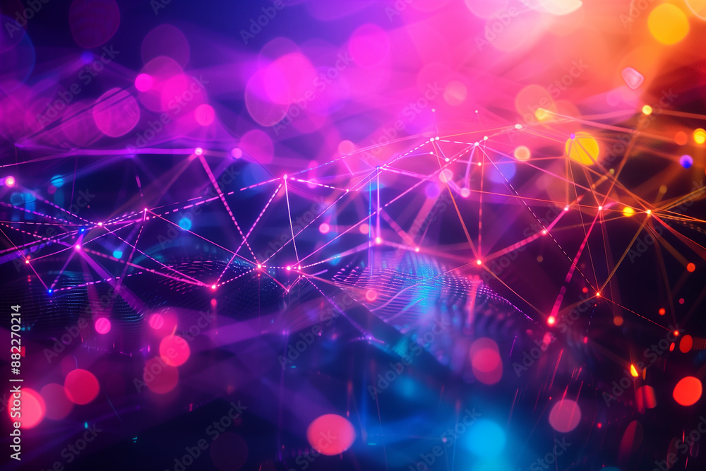 Poster a digital data visualization of a network, with lines and nodes connecting to form a complex web