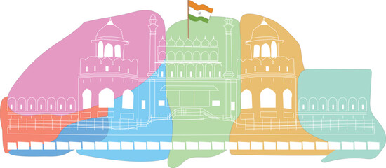 Fototapeta premium Red Fort background for 15 August India independence day concept. Vandematram on grunge background for Independence Day and Republic Day. 