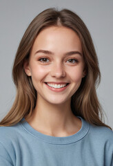 Fototapeta premium Portrait view of a regular happy smiling Poland girl, ultra realistic, candid, social media, avatar image, plain solid background