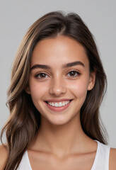 Naklejka premium Portrait view of a regular happy smiling San Marino girl, ultra realistic, candid, social media, avatar image, plain solid background