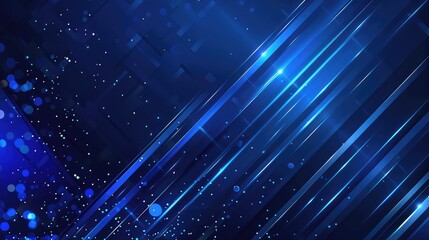 Blue geometric shapes and glowing light rays abstract background