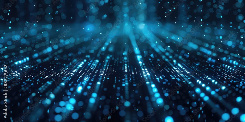 Wall mural blue glowing particle stream over grid surface