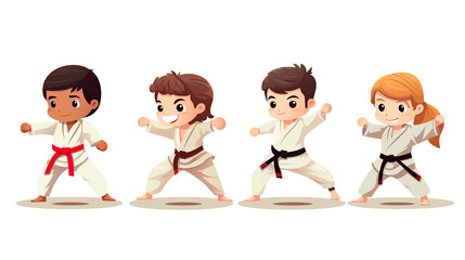 Fototapeta premium Children practicing martial arts isolated on a white background