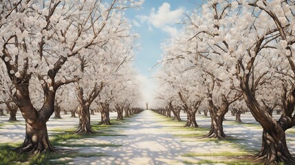 Obraz premium Portrayal Capturing the Elegance of Cherry Blossom Trees 
