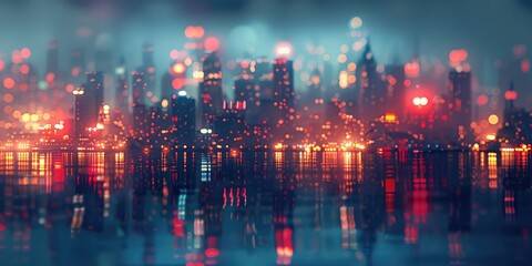 Obraz premium City lights reflecting on water at night