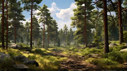 Fototapeta premium Portrayal Capturing the Serenity of Pine Tree Forests
