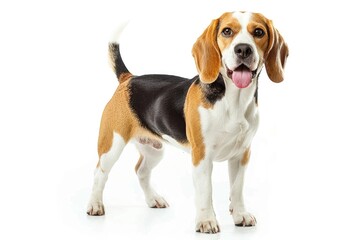 Beagle White Background. Cute Young Beagle Dog Isolated on White Background