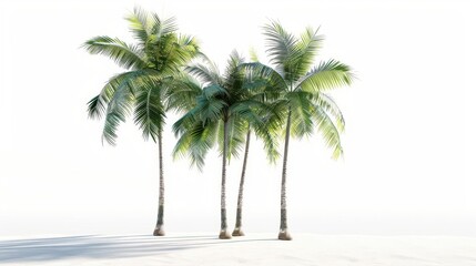 Obraz premium hyperrealistic render of coconut palm trees with intricate leaf details isolated on crisp white background casting soft shadows