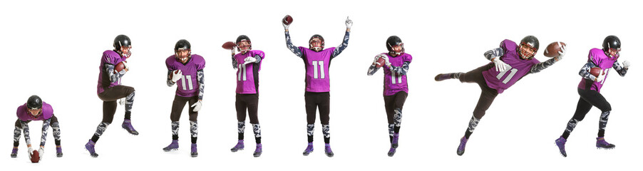 Fototapeta premium Set of American football players on white background
