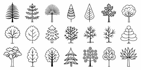 Minimalist tree collection with various artistic and geometric designs