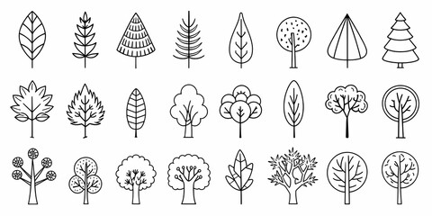 Minimalist tree collection with various artistic and geometric designs