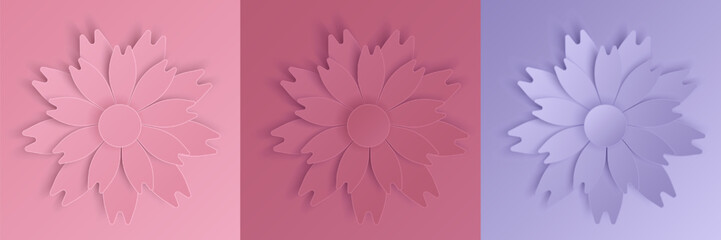 Set of 3D rose and lavender papercut flowers design. Floral cutout abstrac collection for summer, spring festival design, valentine day, presentation, banner, cover and web, flyer.