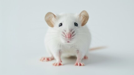 Mouse Head. Cute and Funny Rat on White Background. Domestic Rodent in a Playful Pose