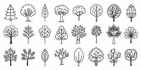Obraz premium Minimalist tree collection with various artistic and geometric designs