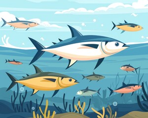 Obraz premium Seafood Poster. Celebrating World Tuna Day with Colorful Tuna and Ocean Fish Design