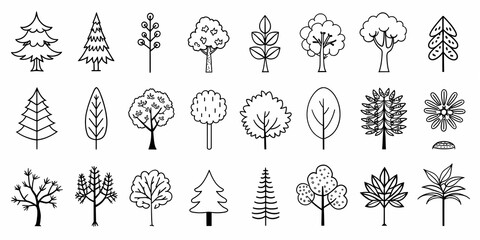 Obraz premium Minimalist tree collection with various artistic and geometric designs