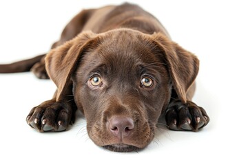 Sorry Sad. Cute Young Brown Labrador Puppy Dog with Sad Eyes Isolated