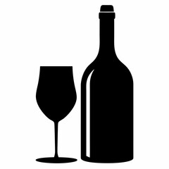 Glass Vector Illustration, wine bottle Vector Art, wine bottle and glass Silhouette, wine bottle and glass cartoon  Character