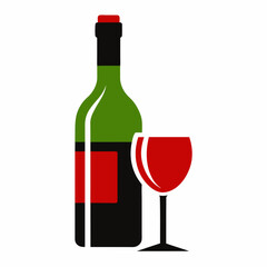 Glass Vector Illustration, wine bottle Vector Art, wine bottle and glass Silhouette, wine bottle and glass cartoon  Character
