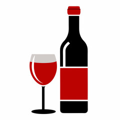 Glass Vector Illustration, wine bottle Vector Art, wine bottle and glass Silhouette, wine bottle and glass cartoon  Character