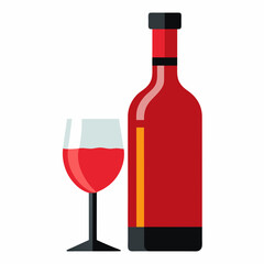 Glass Vector Illustration, wine bottle Vector Art, wine bottle and glass Silhouette, wine bottle and glass cartoon  Character