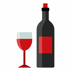 Glass Vector Illustration, wine bottle Vector Art, wine bottle and glass Silhouette, wine bottle and glass cartoon  Character