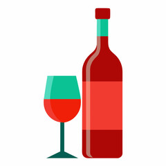Glass Vector Illustration, wine bottle Vector Art, wine bottle and glass Silhouette, wine bottle and glass cartoon  Character