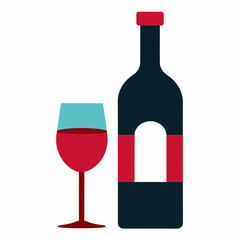 Glass Vector Illustration, wine bottle Vector Art, wine bottle and glass Silhouette, wine bottle and glass cartoon  Character