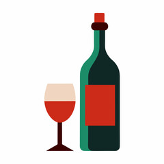 Glass Vector Illustration, wine bottle Vector Art, wine bottle and glass Silhouette, wine bottle and glass cartoon  Character