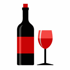 Glass Vector Illustration, wine bottle Vector Art, wine bottle and glass Silhouette, wine bottle and glass cartoon  Character