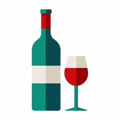 Glass Vector Illustration, wine bottle Vector Art, wine bottle and glass Silhouette, wine bottle and glass cartoon  Character